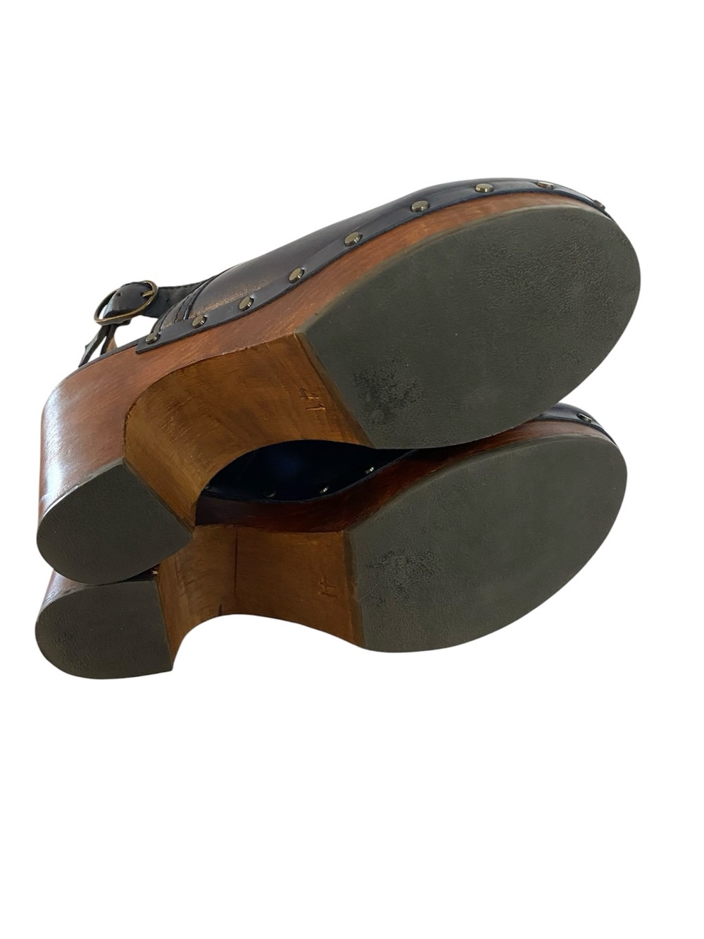 Sezane Taylor Clogs Size 10 Navy Blue Leather French Cottagecore Prairie Boho - Picture 7 of 10